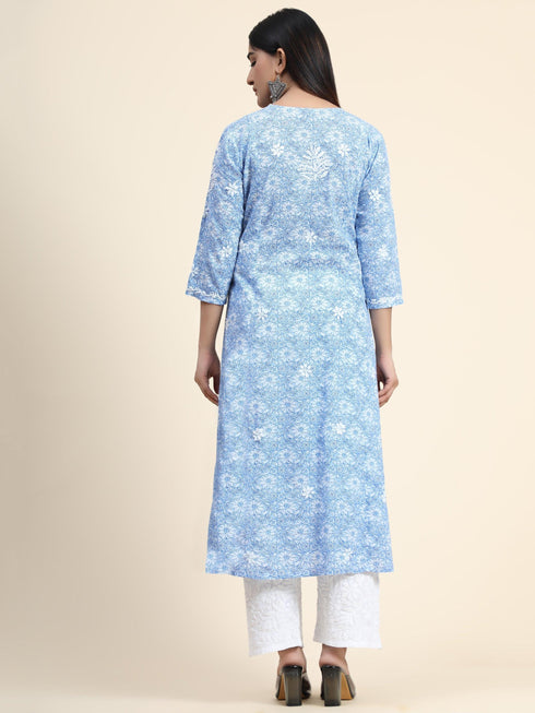 Hand embroidery Chikankari V neck Anarkali Dress | Long Kurti in Cotton For Women 2